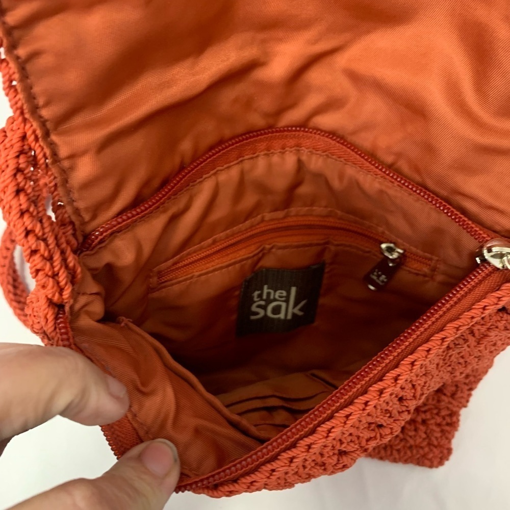 The Sak Crocheted Mini Soft Fully Lined Crossbody Shoulder Bag Orange - Picture 4 of 14